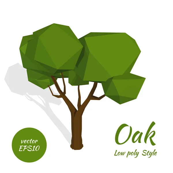 Image of green oak in low poly style on a white background. Vect — Stok Vektör