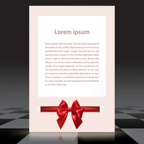 Flyer with red satin bow on the chess background.  Congratulatio — Stockvector