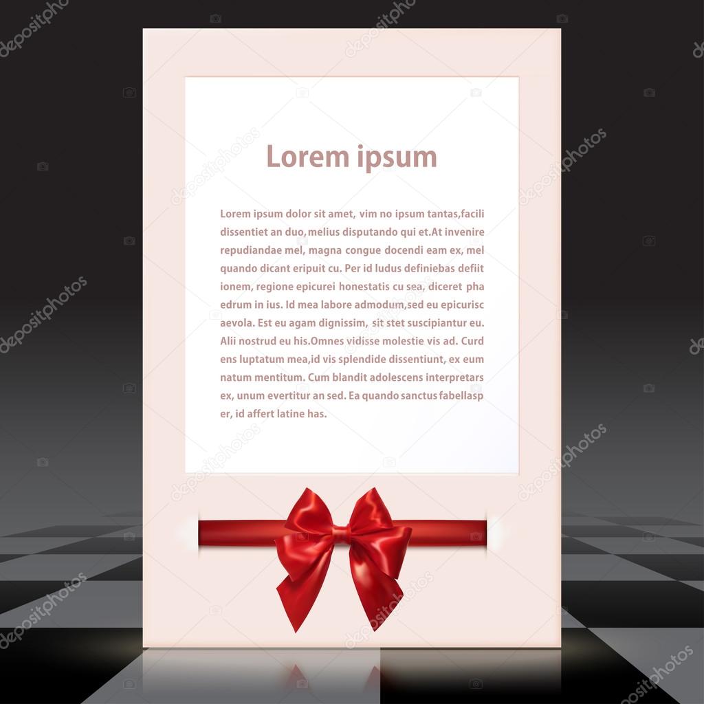 Flyer with red satin bow on the chess background.  Congratulatio
