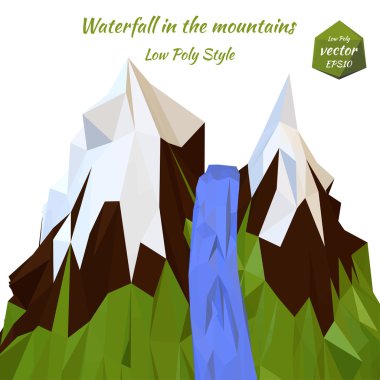 Landscape mountain river and snow-capped mountain peaks. Low pol