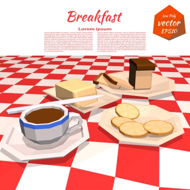 Banner with avtrakom on the table: butter, coffee, bread, knife,