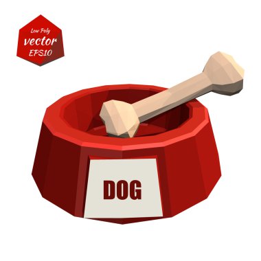 Red icon pet bowls and bone isolated on white background. Dog. L