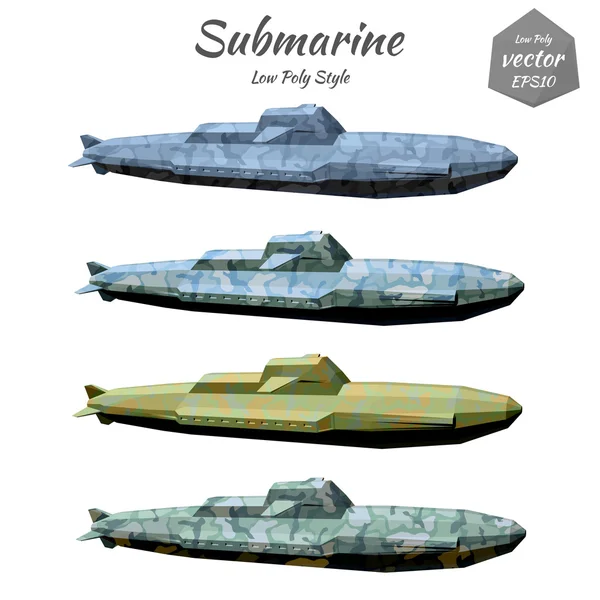 Set submarines khaki isolated on white background. Low poly. Vec — Stock Vector