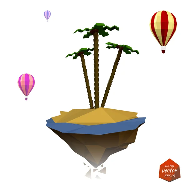 Exotic banner: the island with the sea and palms, balloons iso — Stok Vektör