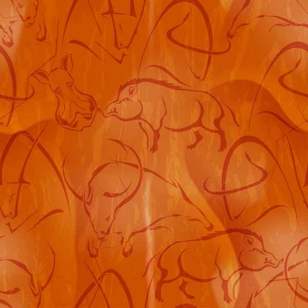 Texture sans couture avec des silhouettes de taureau et de sanglier en tribu — Image vectorielle