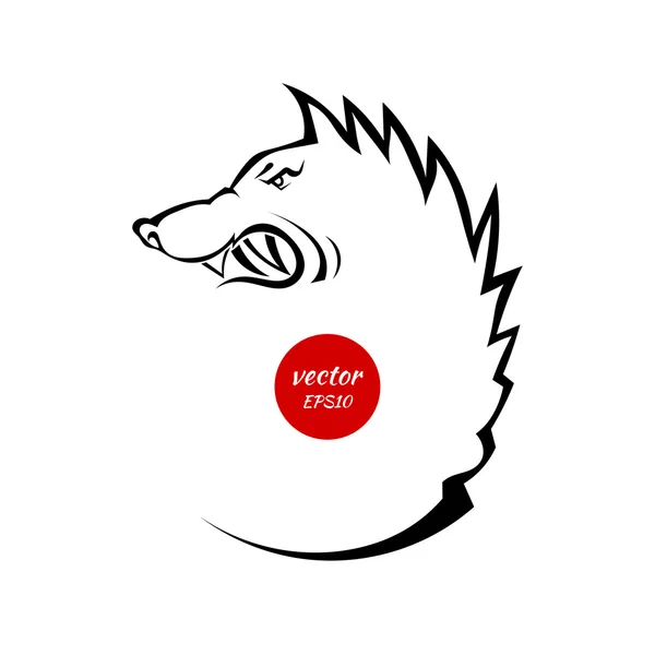 Silhouette head with an evil wolf isolated on white background. — Stock Vector