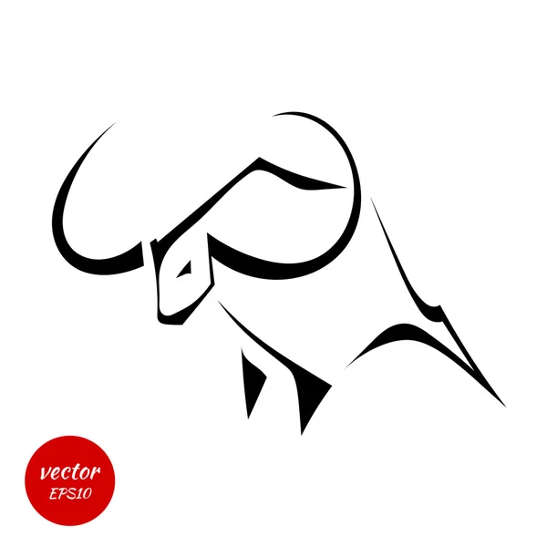 Silhouette d'un taureau aux énormes cornes isolées sur fond blanc — Image vectorielle