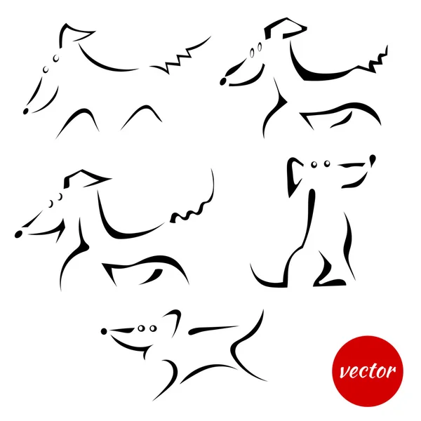 Set de perros alegres aislados sobre un fondo blanco. Vector illu — Archivo Imágenes Vectoriales