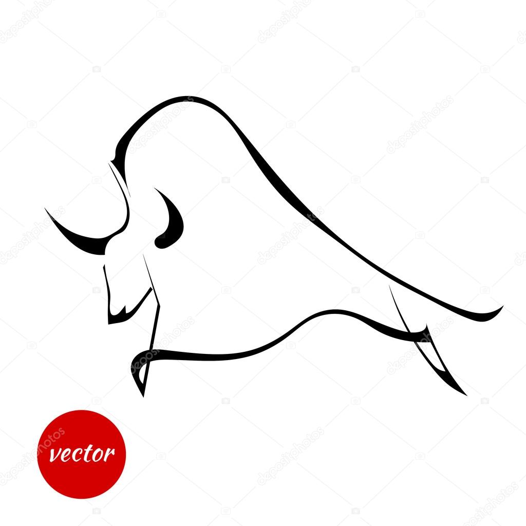 Silhouette of wild bull on a white background in profile. Vector