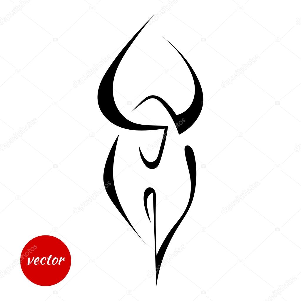 Silhouette of wild bull on a white background in front. Vector illustration