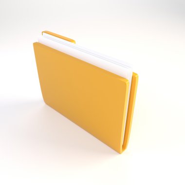 Beyaz bir arka plan üzerinde boş bir levha ile sarı klasör. 3D illus