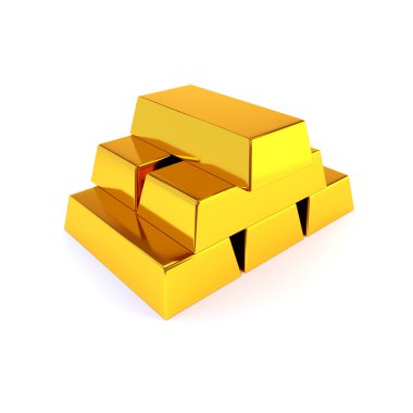 Beyaz bir arka plan üzerinde parlak Altın külçeler. İş başarı kavramı. 3D çizim render.