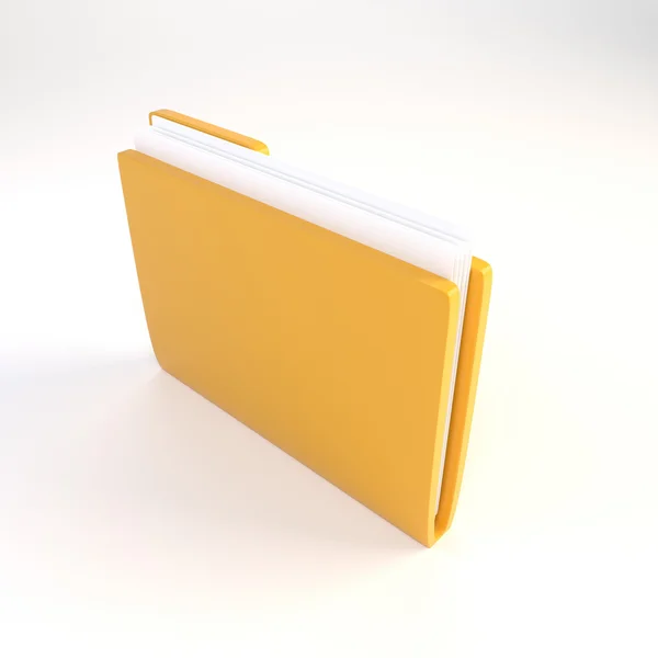 Κίτρινο φάκελο με ένα κενό φύλλο σε λευκό φόντο. 3D εικονογράφο — Φωτογραφία Αρχείου