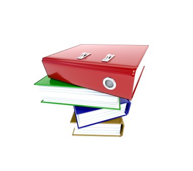 Pile multicolor folders binders isolated on white background. 3d