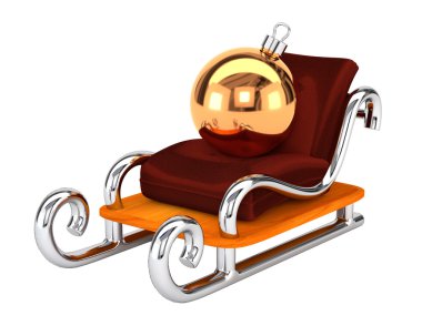 Santa's sleigh with a Christmas toy isolated on white background