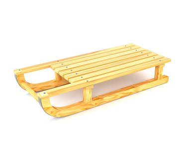 Wooden sled isolated on white background. 3d illustration.