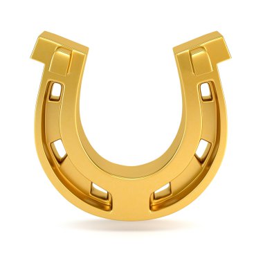 Gold horseshoe isolated on white background. 3d illustration.