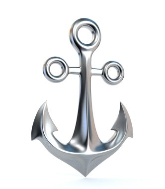 Chrome anchor, isolated on a white background. 3d illustration.