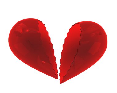 Beyaz arka plan üzerinde izole kalp kırık cam. Kavramı 