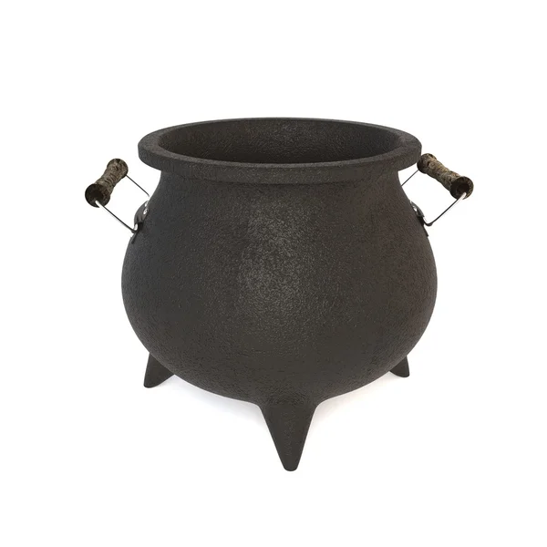 3D illustration of a black cast-iron pot on a white background. — Stock fotografie