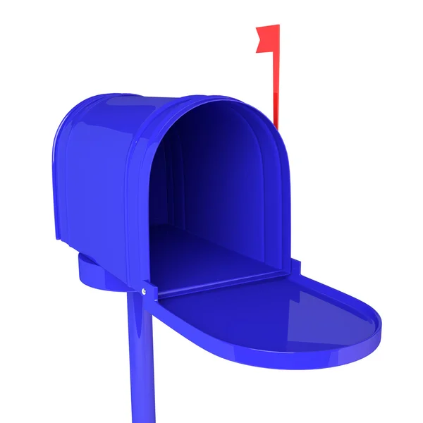 Open blue mailbox with letters on white background. 3D illustrat — Stock fotografie