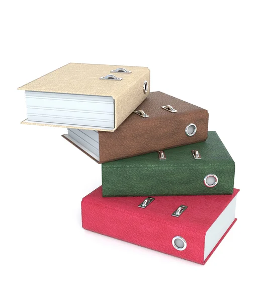 Pile multicolor leather folders binders isolated on white backgr — Stok fotoğraf
