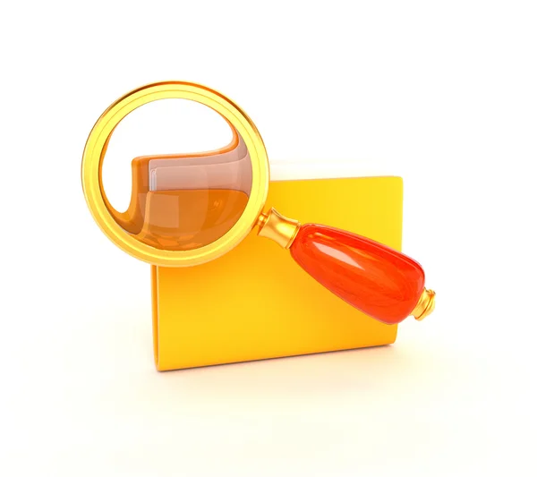 Retro magnifying glass icon and a golden yellow folder isolated — 图库照片