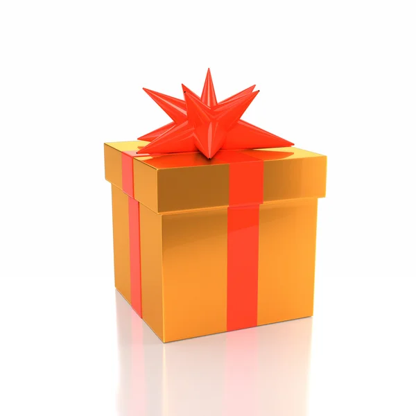 Icon gift yellow box with a bow on a white background. 3d illust — Stockfoto