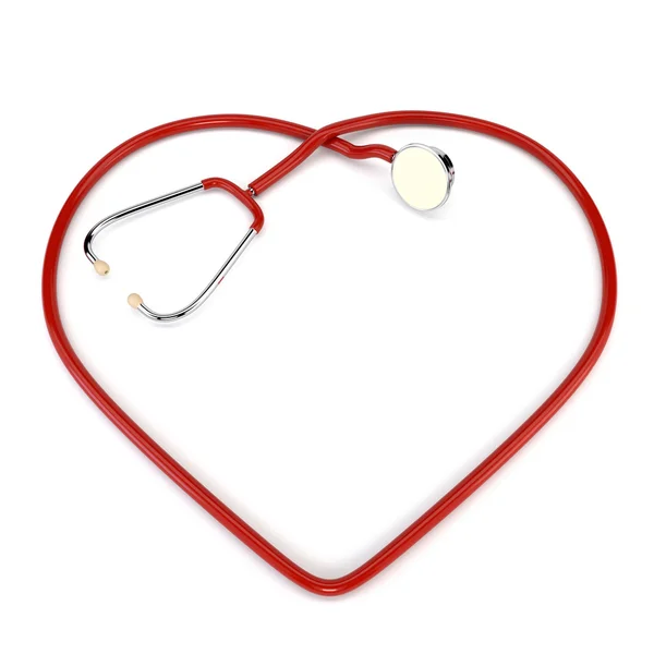 Stetoscopio rosso Cardiologo isolato su sfondo bianco. Il d — Foto Stock