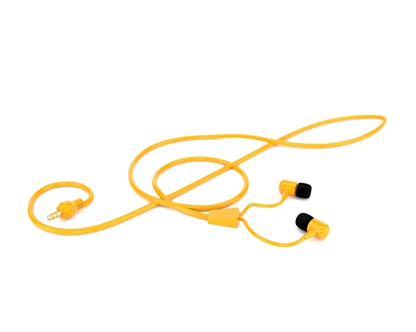 The music concept headphones with a yellow cable in the form of — Stok fotoğraf