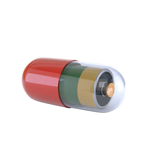 Capsule with an electric battery inside, isolated on white backg — ストック写真