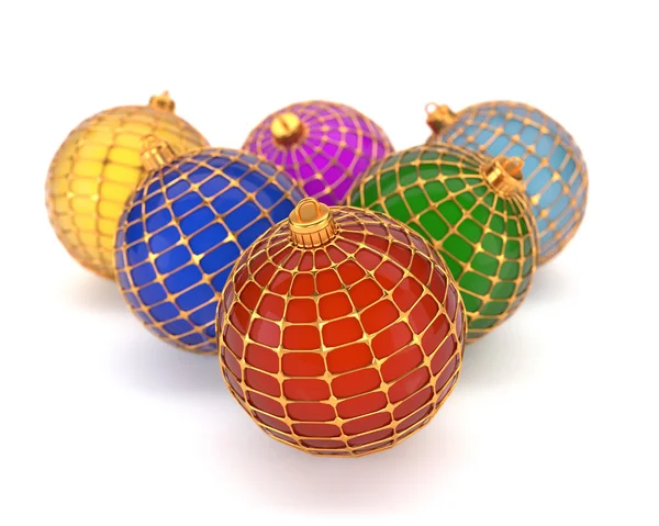 Набор разноцветных рождественских игрушек, изолированных на белой спинке — стоковое фото