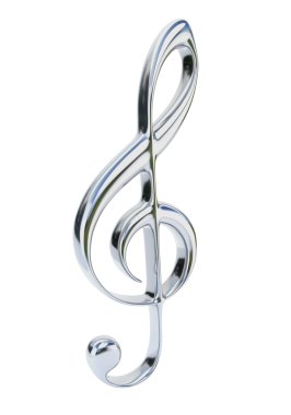 Chrome treble clef isolated on white background. Musical Symbol.