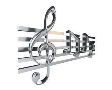 Steel treble clef and the stave with one-eighth notes, isolated 