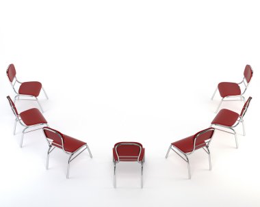 Set of red chairs, isolated on white background. The concept of 