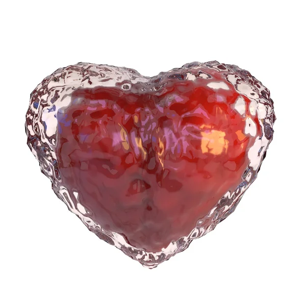 Red heart covered with ice, isolated on white background. 3d ill — Φωτογραφία Αρχείου