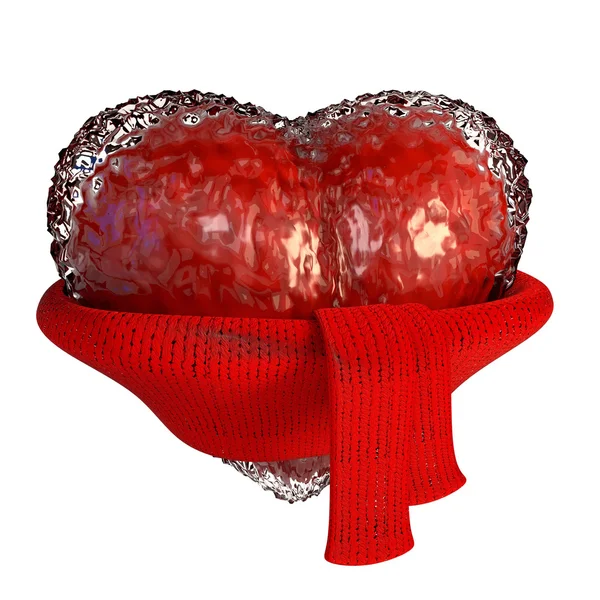 Red heart gem with a scarf, isolated on a white background. 3d i — Stock Fotó