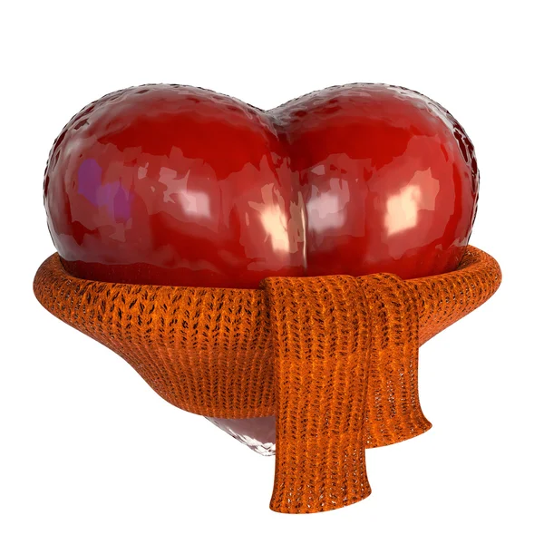 Red heart with a scarf, isolated on a white background. 3d illus — Φωτογραφία Αρχείου