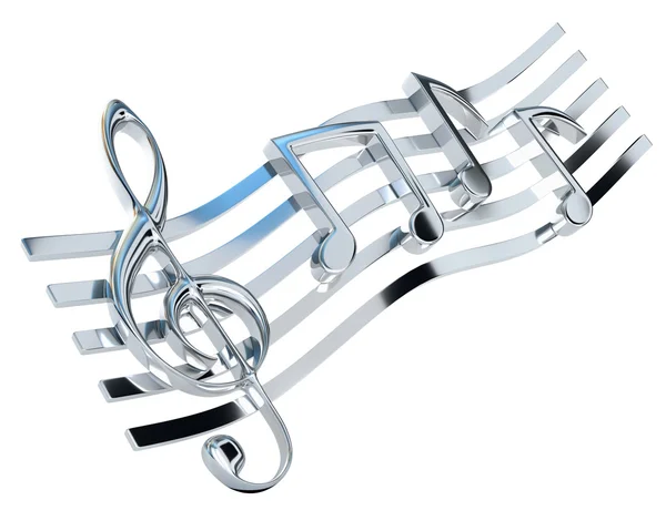 Chromed treble clef and the stave with one-eighth notes, isolate — Zdjęcie stockowe