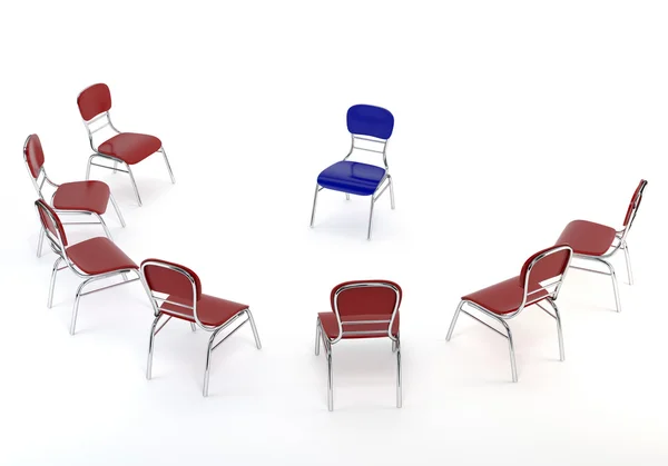 Set of red chairs and one blue, isolated on white background. Th — 스톡 사진