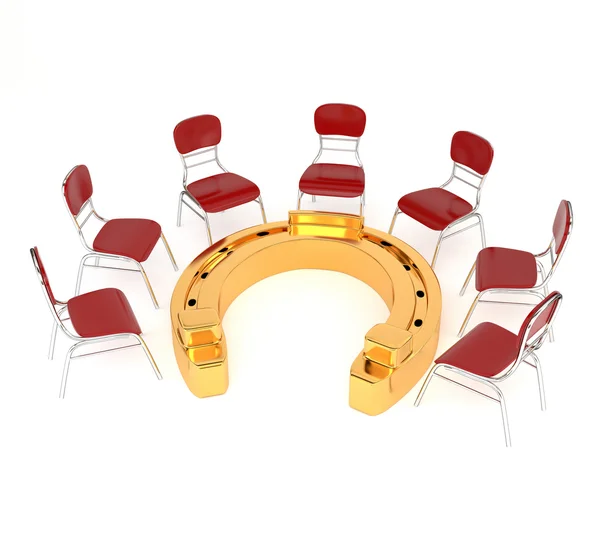 Set of red chairs and golden horseshoe isolated on a white backg — ストック写真