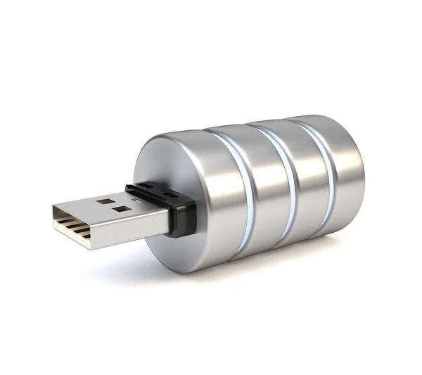 Flash drive e data base, isolado no fundo branco. O golpe. — Fotografia de Stock