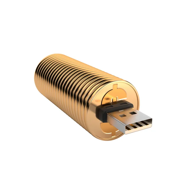 Unidad flash USB de oro aislado sobre fondo blanco. El concepto o —  Fotos de Stock