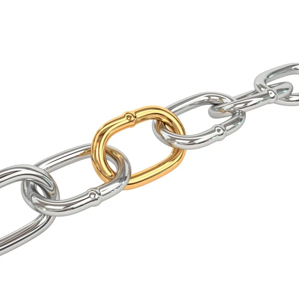 Chain with golden link, isolated on white background. 3d illustr — Stok fotoğraf