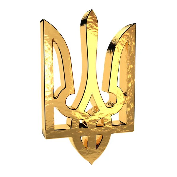 Golden trident emblem isolated on a white background. Ukrainian — Stock Photo, Image