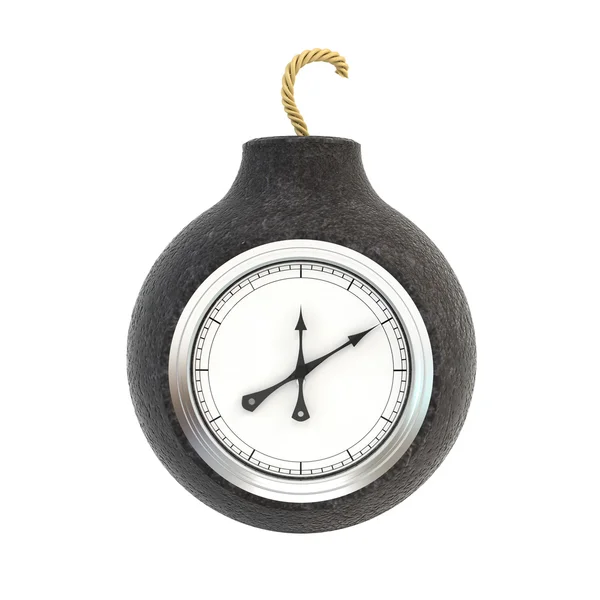 Una vecchia bomba a orologeria rotonda isolata su sfondo bianco. Illustrazione 3d — Foto Stock