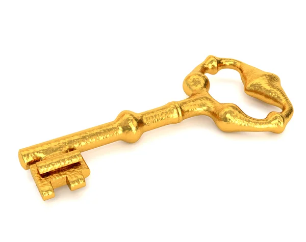 Goldschlüssel isoliert auf weißem Hintergrund. 3D-Illustration. — Stockfoto
