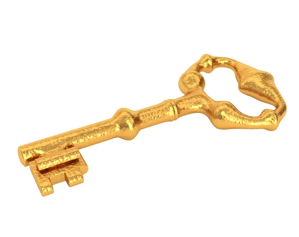 Shiny golden key, isolated on white background. 3d illustration. — Zdjęcie stockowe