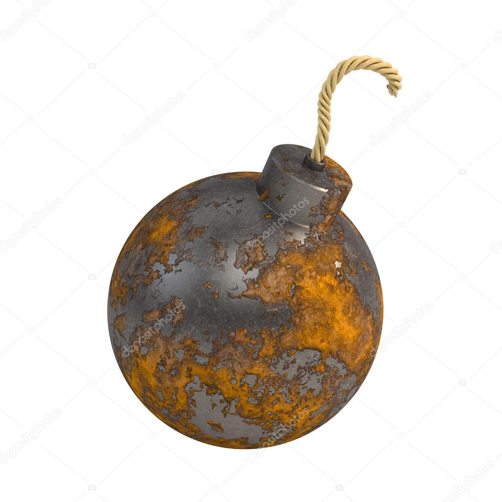 Round rusty bomb isolated on a white background. 3d illustration