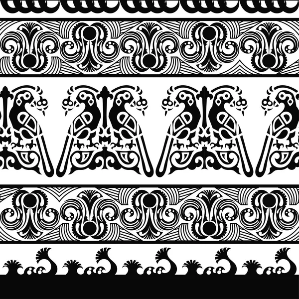 Черно-белый бесшовный рисунок с индийскими мотивами. Векторная иллюзия — стоковый вектор